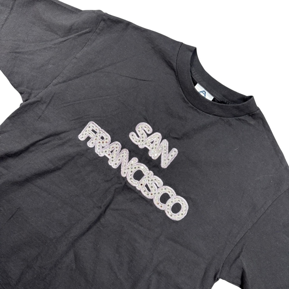 VTG San Francisco sequins bling‎ tee Alstyle Black Sz M Grannycore Biker grunge